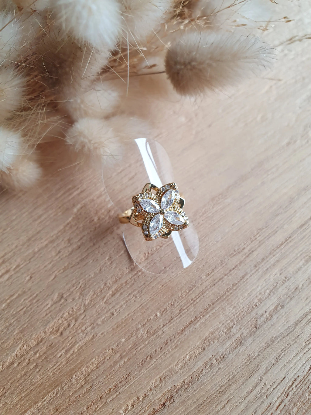Bague anti-stress fleur ajustable en acier inoxydable or Micomidy Bijoux