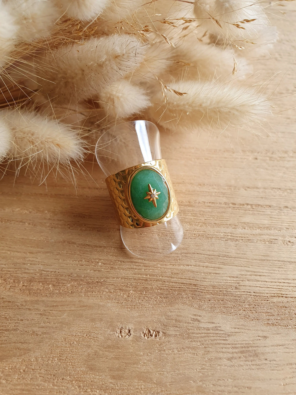Bague Athena - Bague ajustable en acier inoxydable or, étoile, et pierre naturelle Micomidy Bijoux