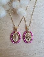 Collier Madone en acier inoxydable doré et perles irisées Micomidy Bijoux