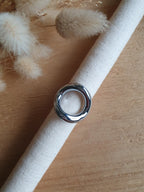 Bague Halo - Bague ajustable ronde en acier inoxydable argent Micomidy Bijoux