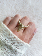 Bague Amarillo - Bague ajustable tête de buffle en acier inoxydable or ou argent Micomidy Bijoux