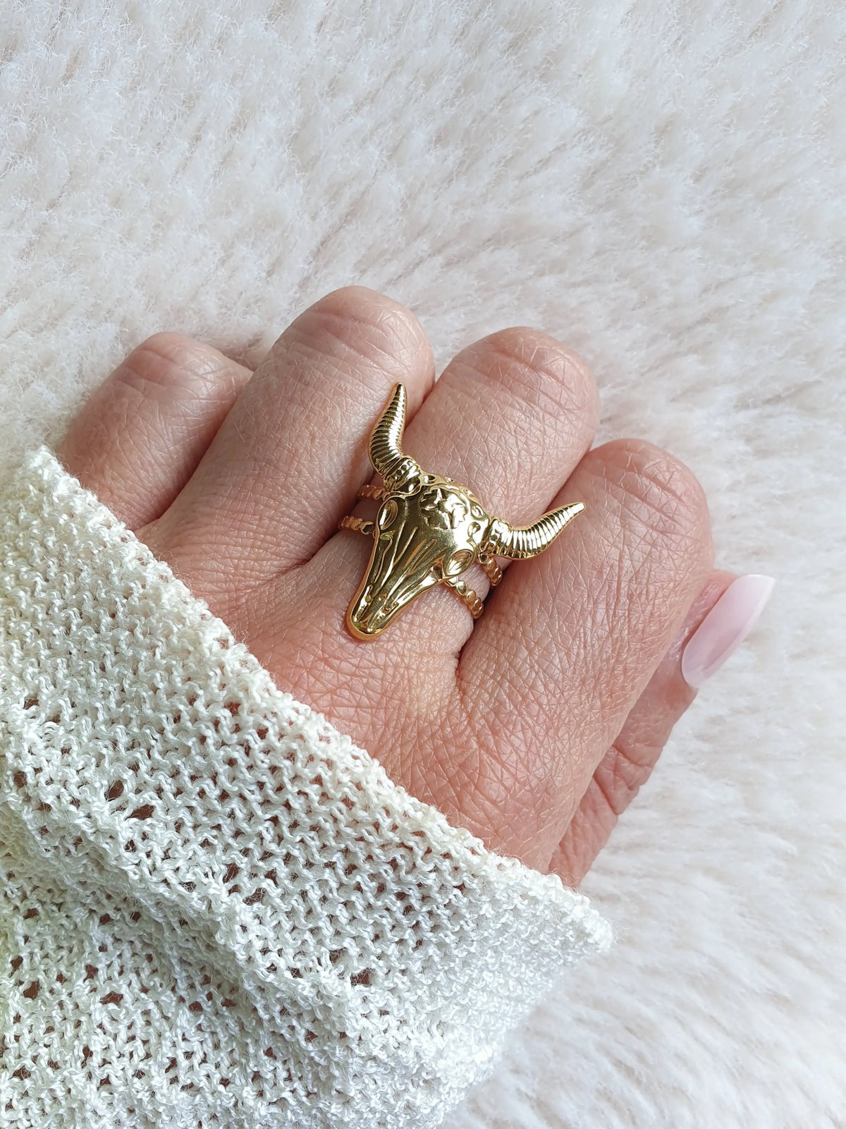 Bague Amarillo - Bague ajustable tête de buffle en acier inoxydable or ou argent Micomidy Bijoux