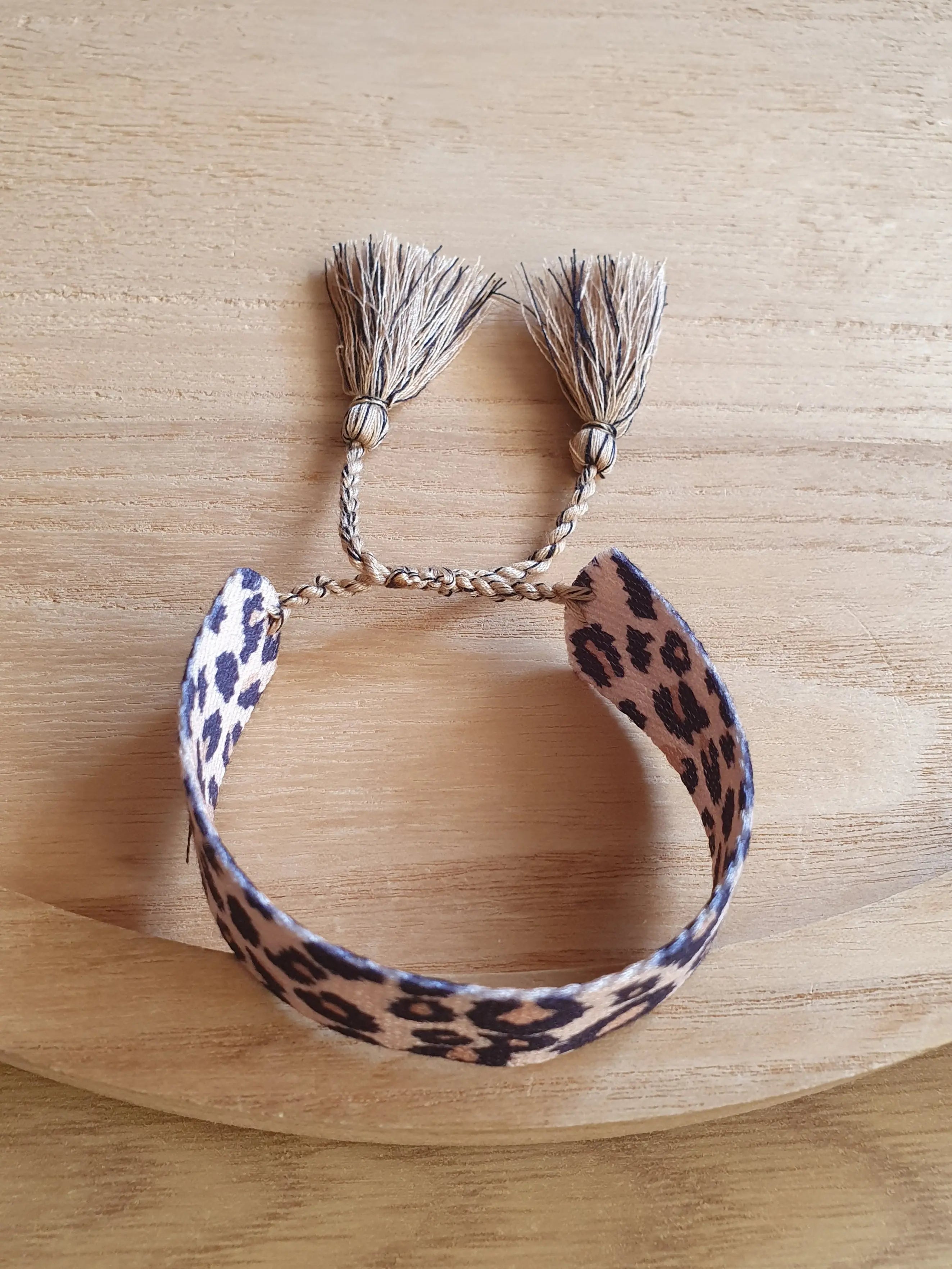 Bracelet cordon ajustable tissé avec motif animal leopard Micomidy Bijoux