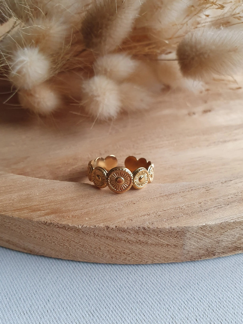Bague Hélios - bague ajustable avec disques solaires en acier inoxydable or Micomidy Bijoux