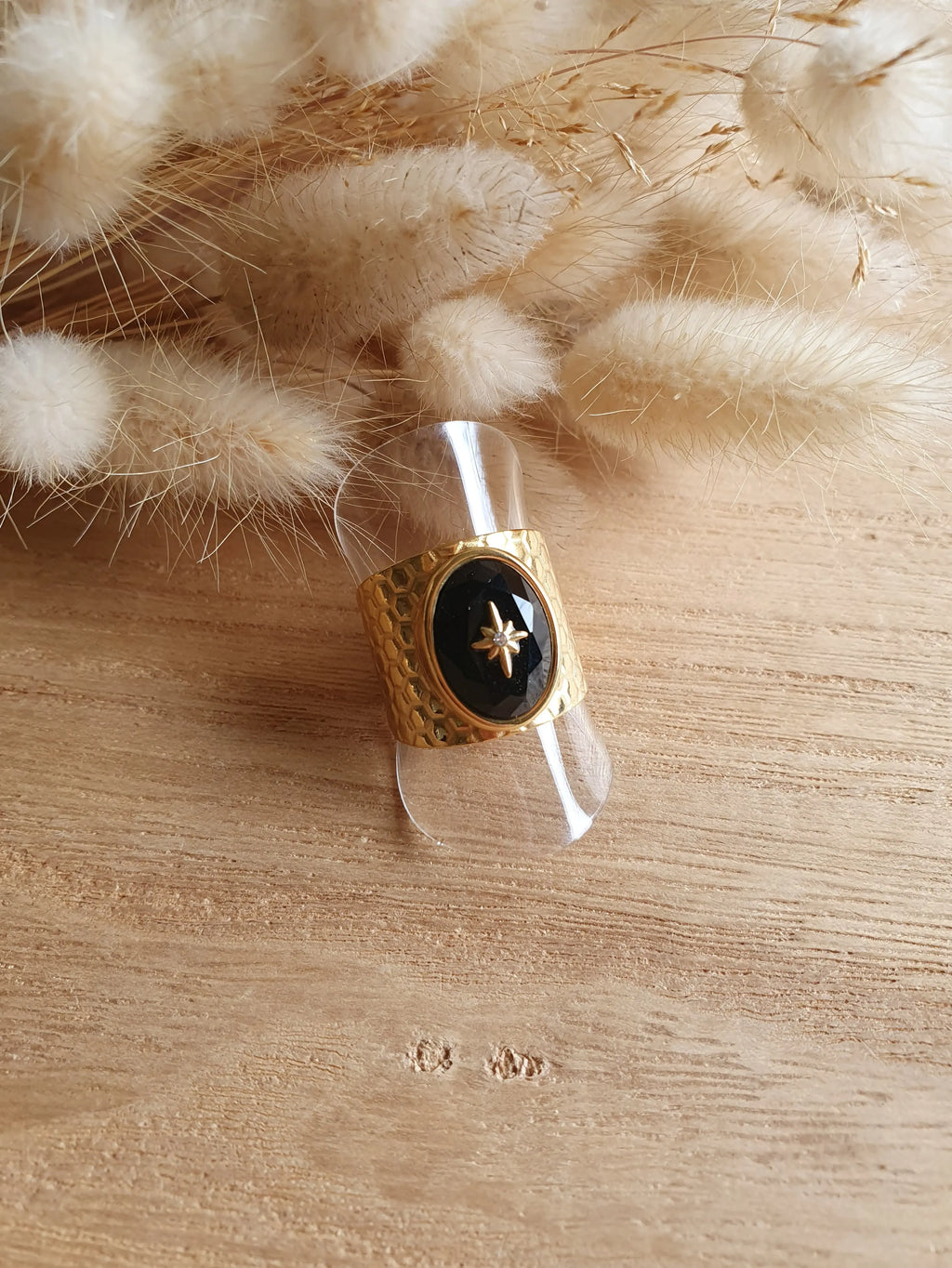 Bague Athena - Bague ajustable en acier inoxydable or, étoile, et pierre naturelle Micomidy Bijoux