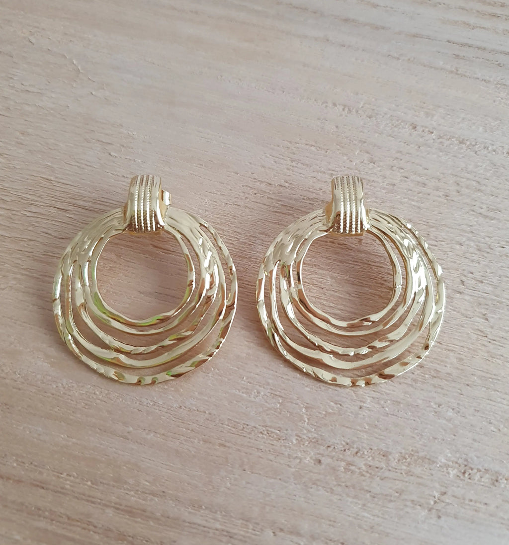 Boucles d'oreilles Soléa - boucles d'oreilles en acier inoxydable or avec anneaux martelés Micomidy Bijoux