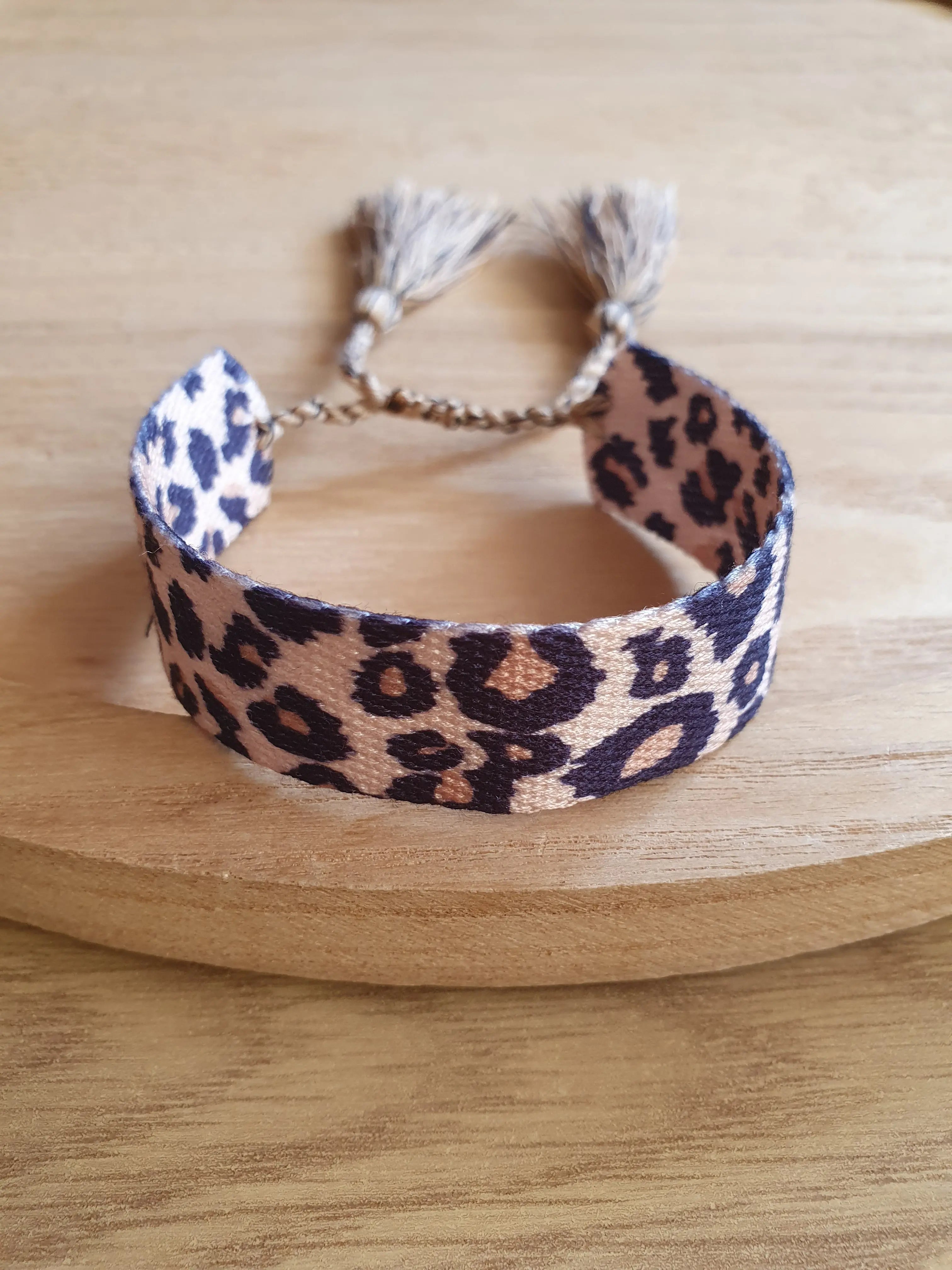 Bracelet cordon ajustable tissé avec motif animal leopard Micomidy Bijoux