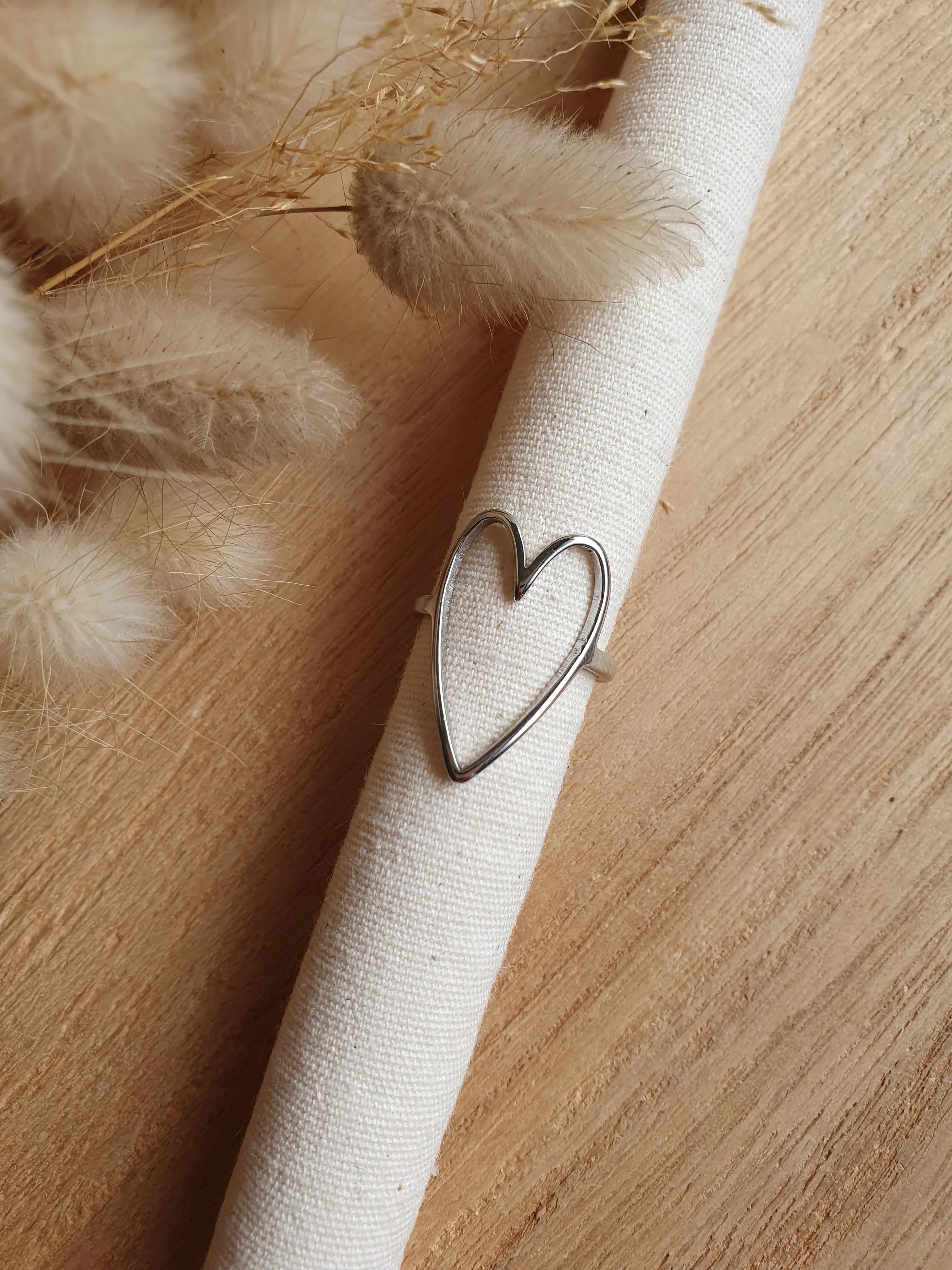 Bague coeur d'amour en acier inoxydable argent, minimaliste et élégante Micomidy Bijoux