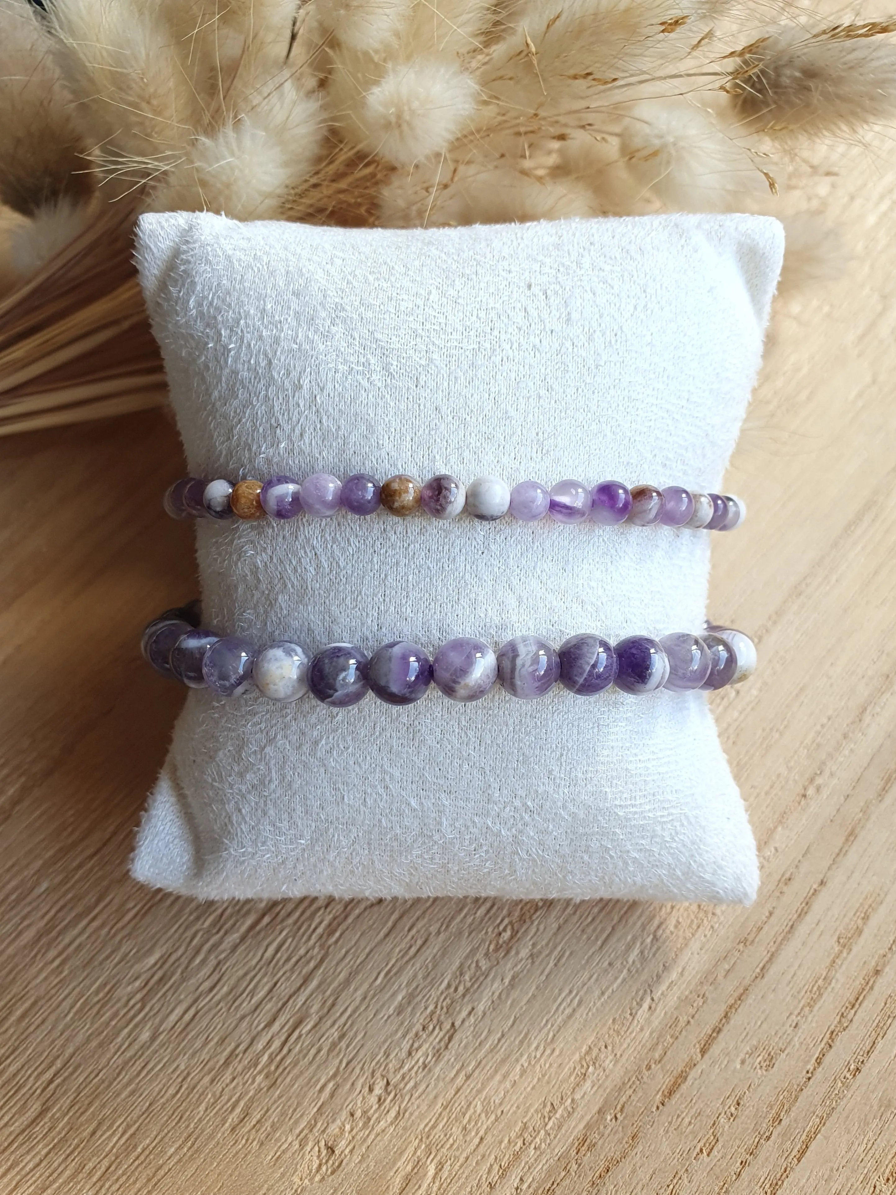 Bracelet élastique en pierre d'améthyste chevron - perles en pierres naturelles Micomidy Bijoux