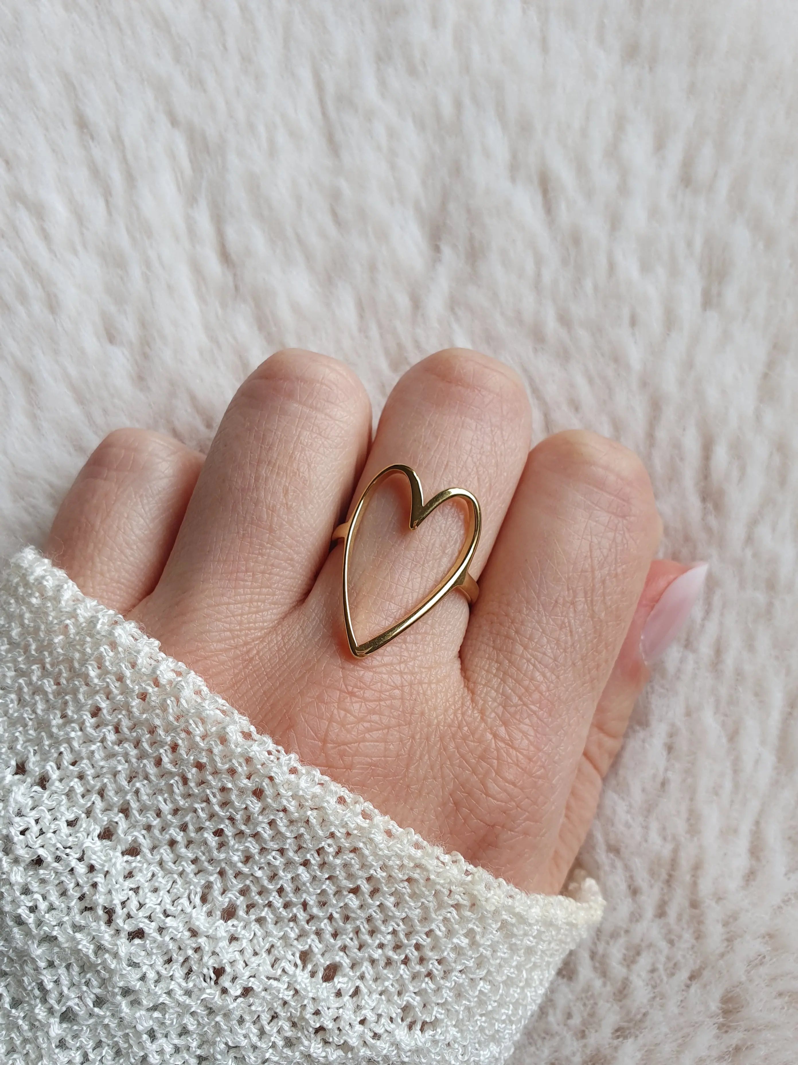 Bague coeur d'amour en acier inoxydable or, minimaliste et élégante Micomidy Bijoux