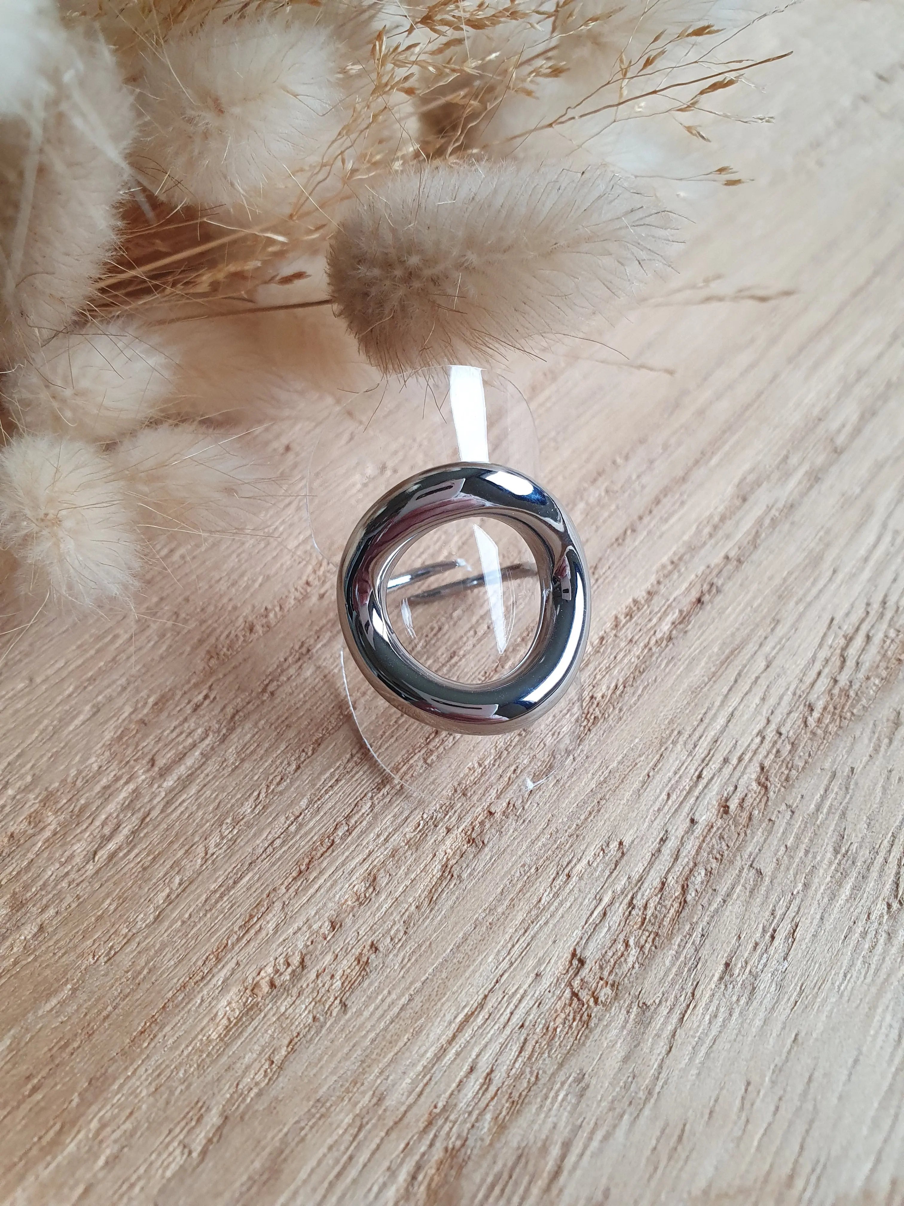 Bague Halo - Bague ajustable ronde en acier inoxydable argent Micomidy Bijoux