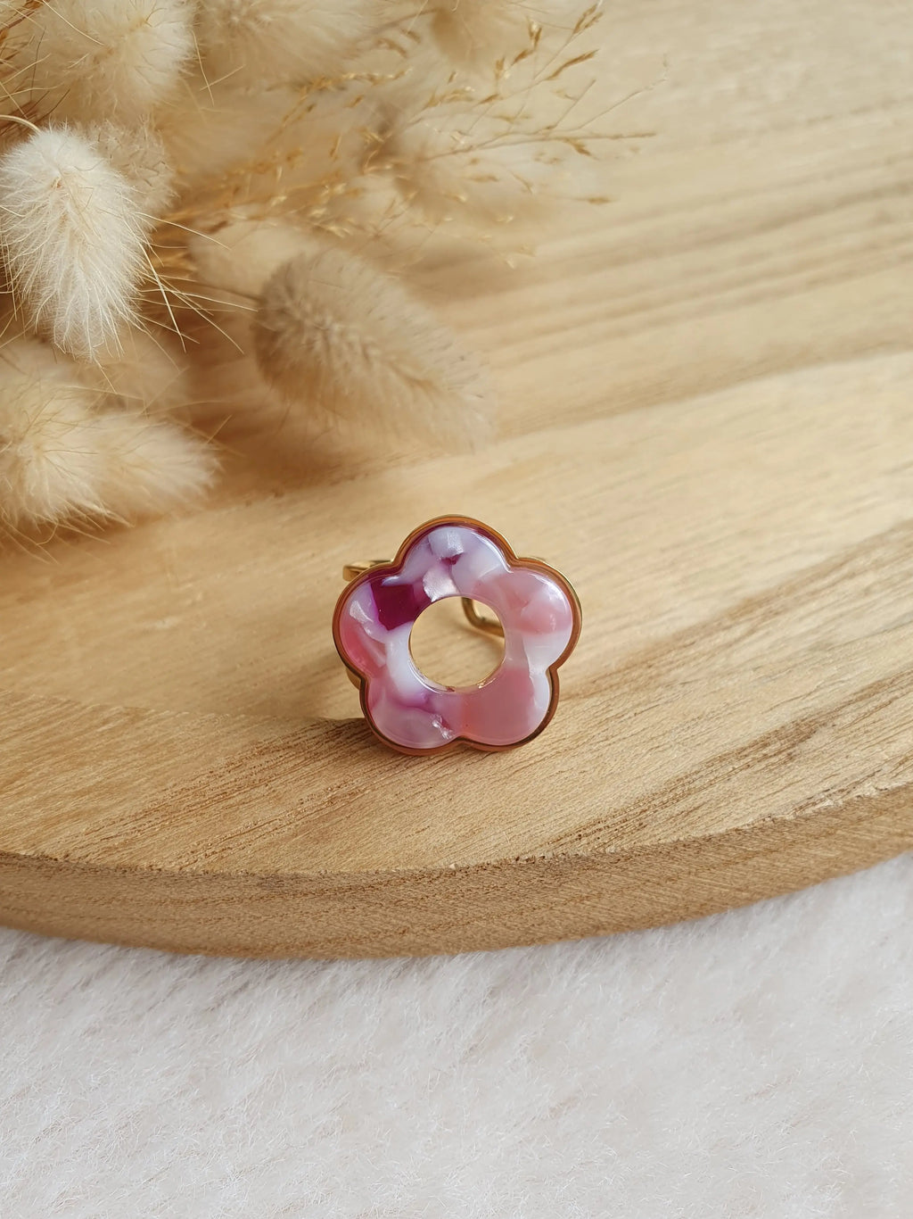 Bague Daisy - Bague fleur ajustable en acier inoxydable or et résine colorée Micomidy Bijoux
