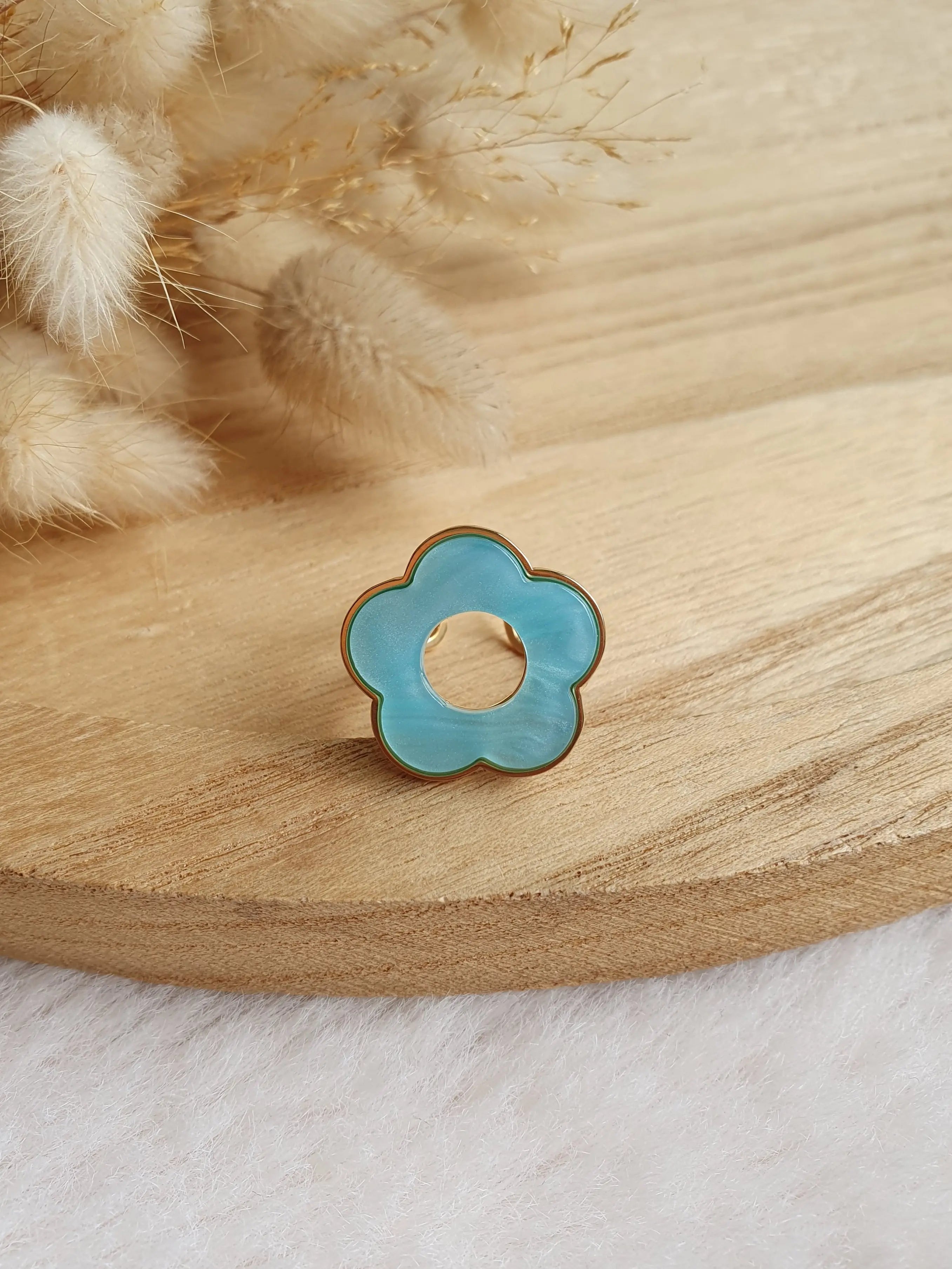Bague Daisy - Bague fleur ajustable en acier inoxydable or et résine colorée Micomidy Bijoux