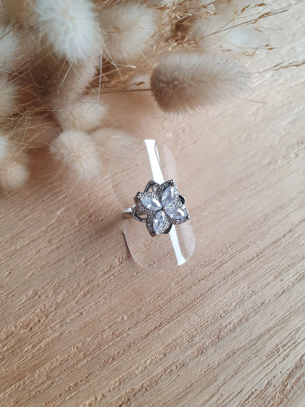 Bague anti-stress fleur ajustable en acier inoxydable argent Micomidy Bijoux