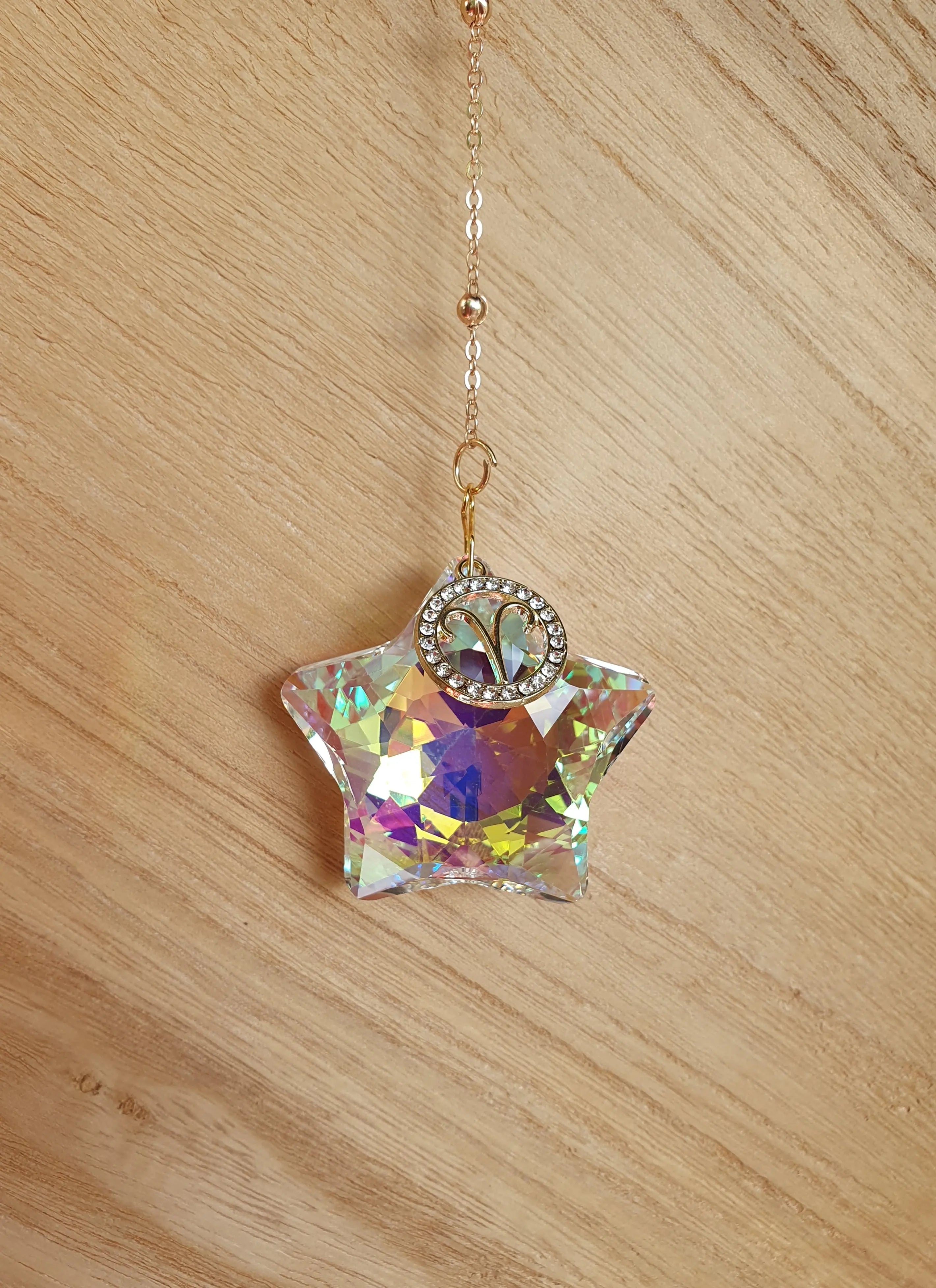 Attrape soleil étoile avec signe astrologique - suspension en verre en forme d'étoile Micomidy Bijoux
