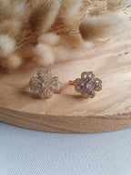 Bague anti-stress trèfle ajustable en acier inoxydable or et strass blancs Micomidy Bijoux