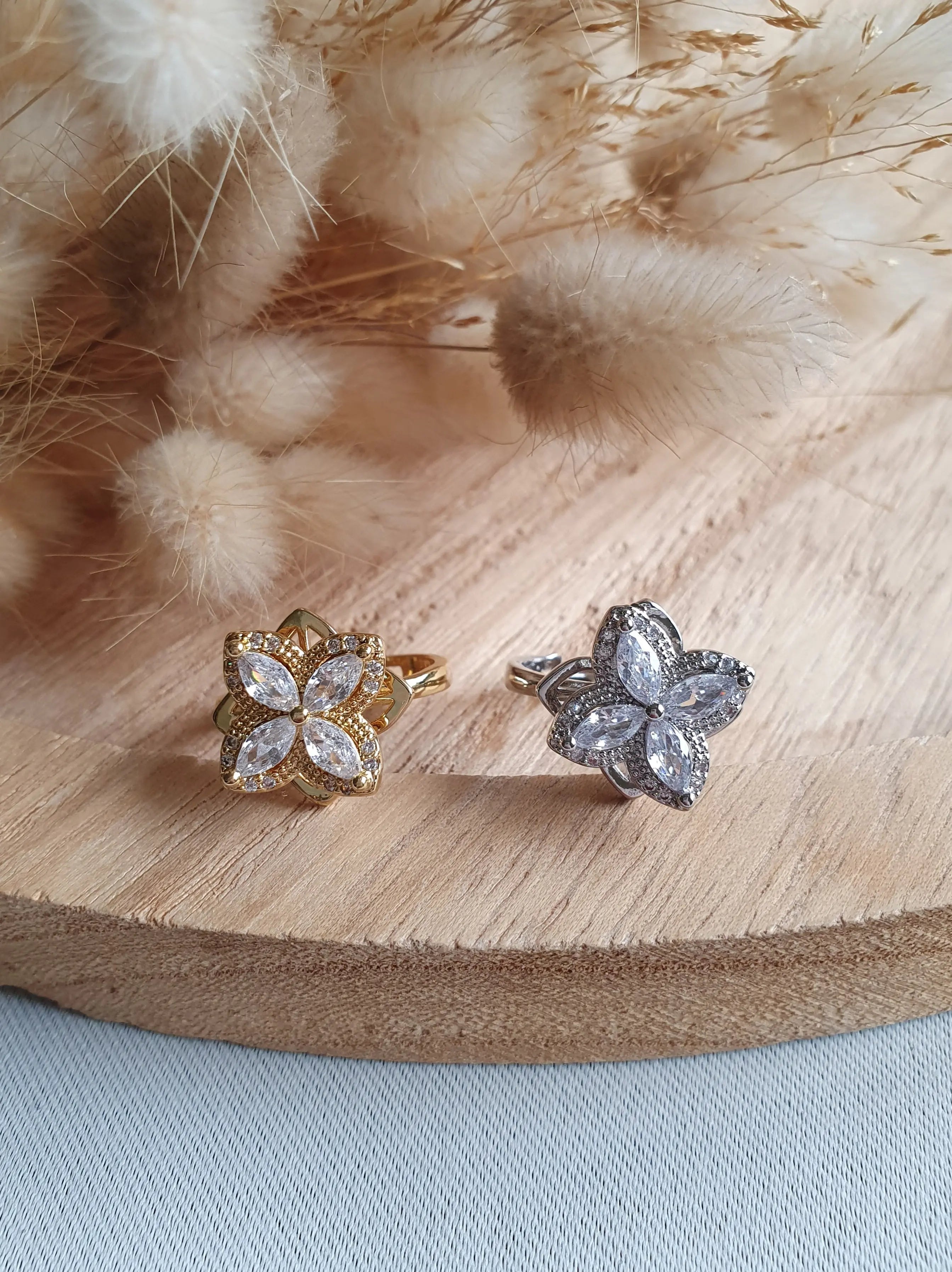 Bague anti-stress fleur ajustable en acier inoxydable or Micomidy Bijoux