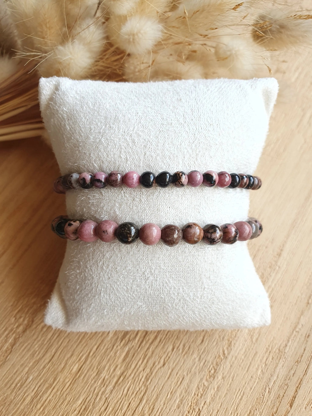 Bracelet élastique en rhodonite - perles en pierres naturelles de rhodonite Micomidy Bijoux